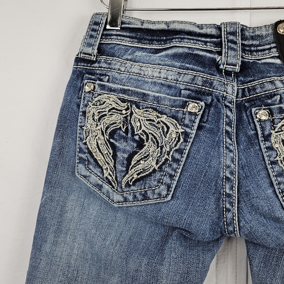 Miss Me angel wing rhinestone bling sewn folded capri jeans JE5436P3 size 26 - Picture 5 of 13